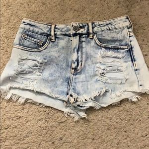 Distressed jean high waisted shorts